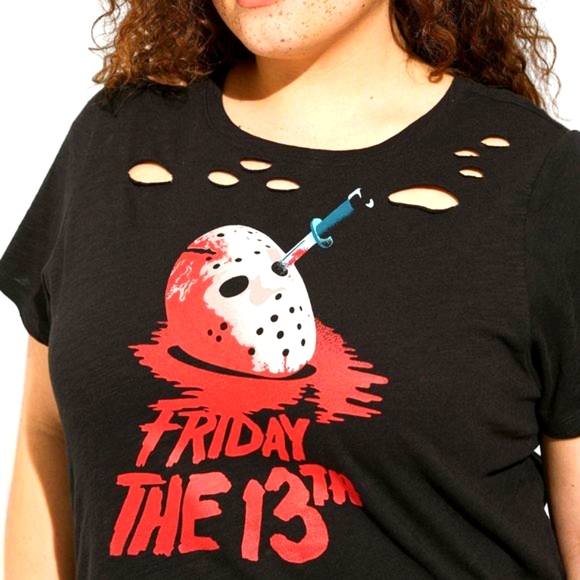 ❤️NWT VINTAGE TORRID TEE - FRIDAY THE 13TH JASON VOORHEES DISTRESSED MASK - PLUS - Picture 9 of 12